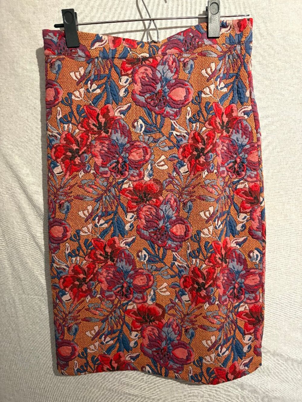 Maeve Anthropologie Red Floral Stretch Pencil Skirt S